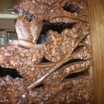 Eagle carved in a panel for glass insert in a custom door made of Walnut.