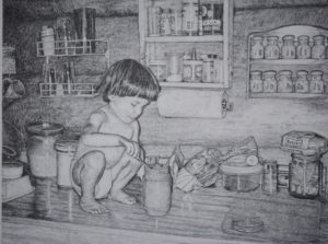 "A Dip in the Jar" 24x32 pencil drawing by John Huisman