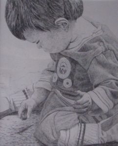 "Child Wondering", pencil drawing on paper