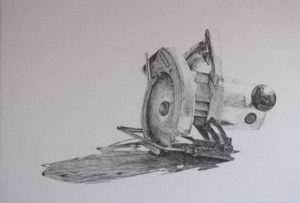 Granpa's saw, pencil drawing, John Huisman