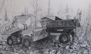 Leftover trucks, pencil on paper, 19x11.5 inches
