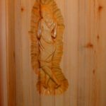 Alaska yellow cedar sauna door carving