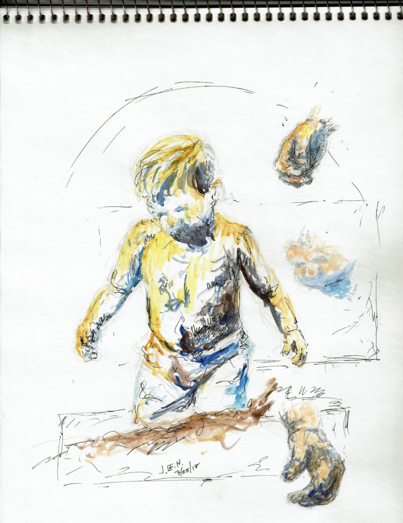 From the sketch books a child at the beach by John Huisman, watercolor, pencil, pen and ink etc