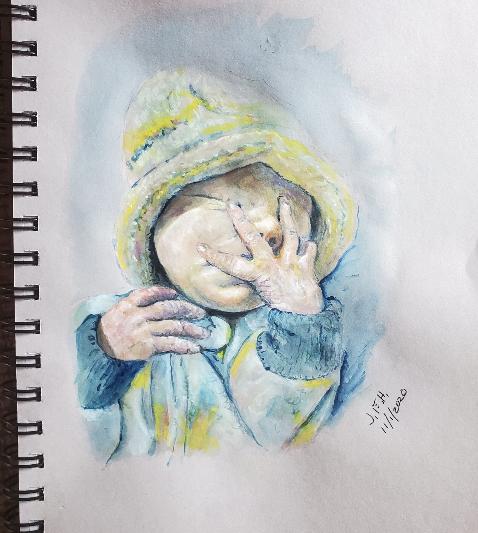 Gouache sketch, new born grandchild